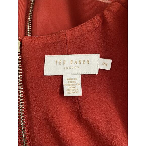 Ted Baker Enyaa Floral Skater Dress Fit Flare Sleeveless V Neck Red Zip … - Picture 8 of 10